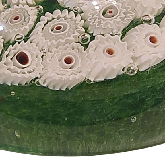 Vintage Murano Millefiori Art Glass Paperweight, White and Green, about 3" wide - Picture 7 of 7